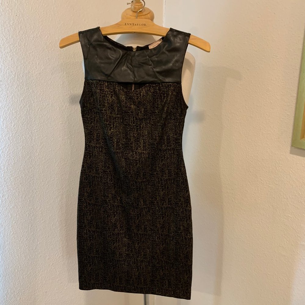 love...ady Faux Leather Black Gold Metallic Dress